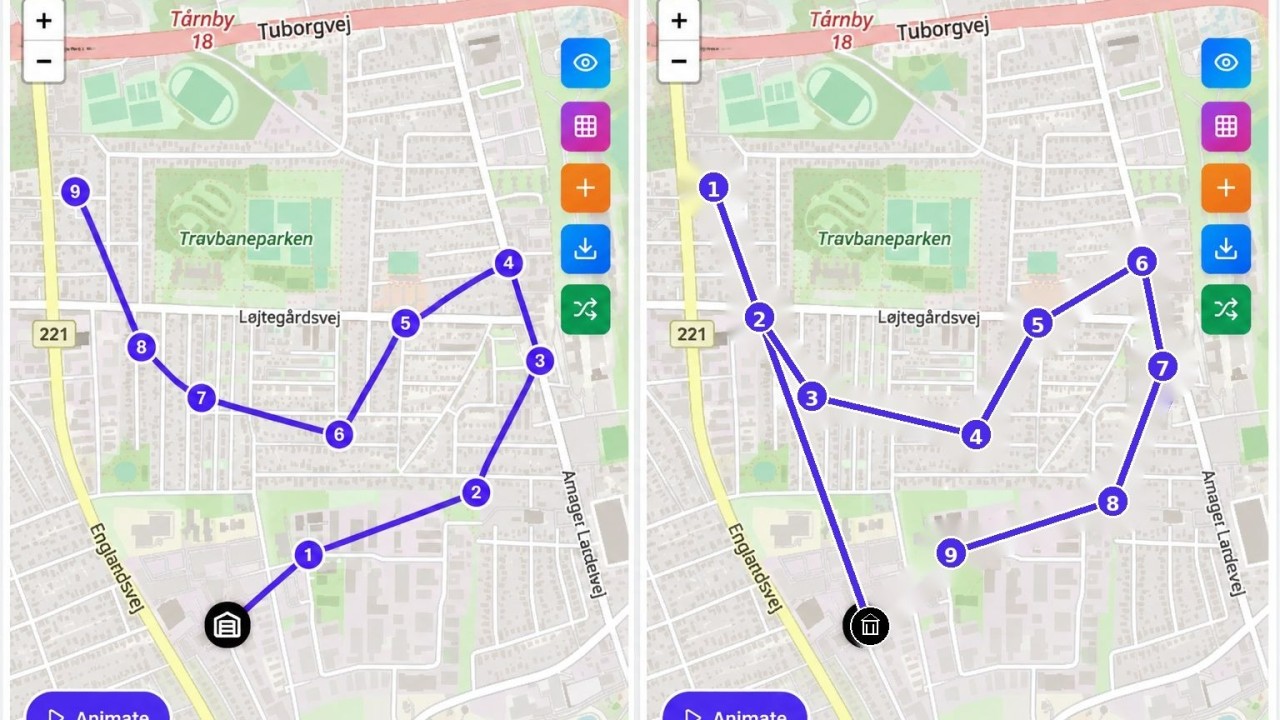 The trade-off between minimising route distance and reducing the risk of delayed parcels!